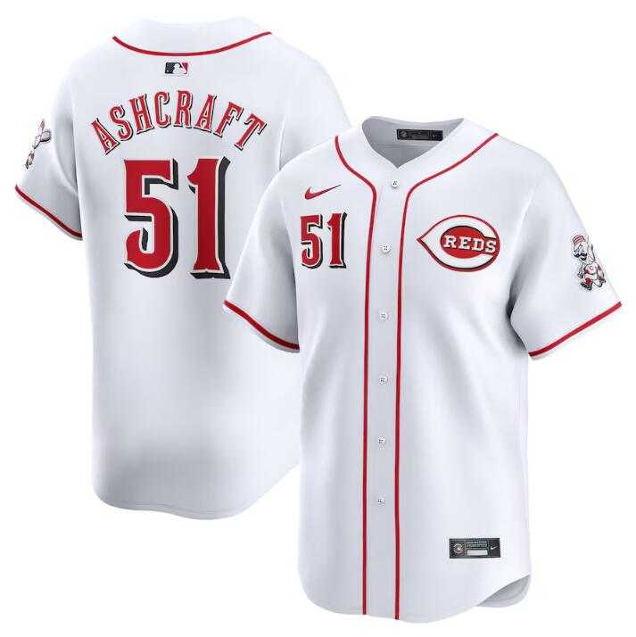 Men's Cincinnati Reds #51 Graham Ashcraft White Home Limited Stitched Baseball Jersey Dzhi